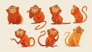 可爱小猴多样姿态插画