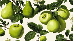 青苹果与梨的清新植物图案