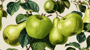 青苹果与梨的清新植物图案