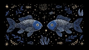 深海双鱼梦幻星空插画