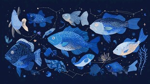 梦幻蓝色海底鱼类插画