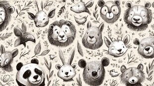 可爱动物头像无缝图案