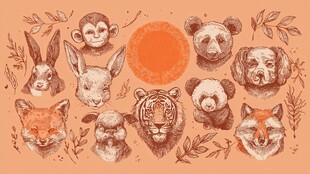 手绘动物头像与自然元素