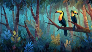 森林中栖息的巨嘴鸟