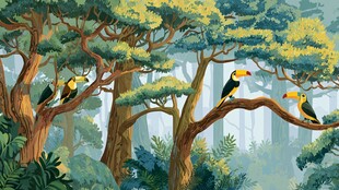 森林中栖息的多彩巨嘴鸟