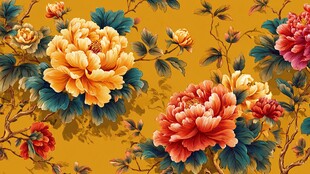 中式牡丹花卉图案背景图