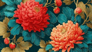 国色牡丹花卉古风插画