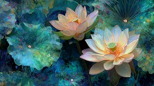 梦幻水彩风盛开的荷花