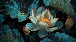 水墨风荷花绽放图