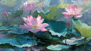 梦幻粉荷绽放于碧波间