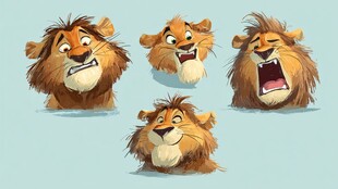 多表情卡通狮子形象展示