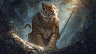 奇幻虎骑士森林中伫立