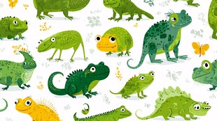 可爱多彩蜥蜴青蛙插画图案