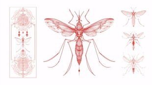 红线条勾勒的精致蚊子图案