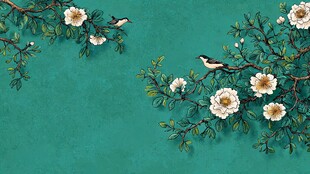 青底花鸟图 雅致中式风情