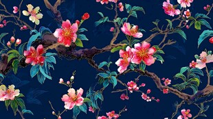 深蓝底繁花锦簇中式图案