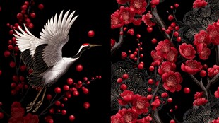 丹顶鹤与红梅的中式雅韵