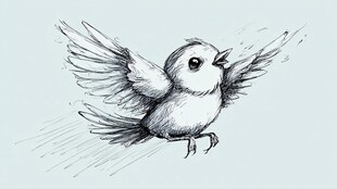 手绘展翅飞翔的可爱小鸟