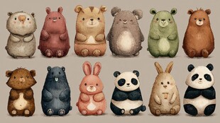 可爱动物玩偶插画集合