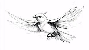 飞翔的小鸟黑白手绘图