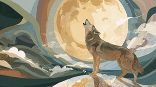 月夜孤狼仰啸壮美画面