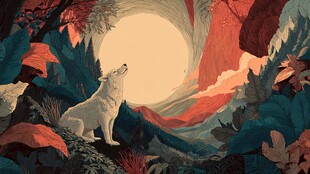 月夜孤狼于山林仰天长啸