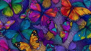 多彩蝴蝶构成梦幻图案