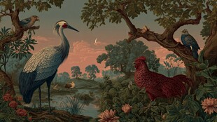 丛林中多样鸟类的和谐画面