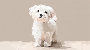 可爱白毛小狗乖巧站立