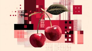 樱桃与几何图案的艺术组合