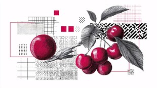 几何风格樱桃插画