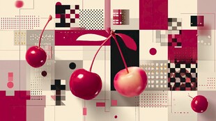 樱桃点缀的几何艺术画面