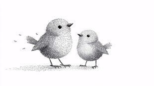 两只小鸟亲昵相伴图