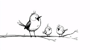 三只小鸟栖于枝头