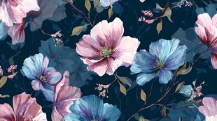 深蓝背景梦幻花卉图案