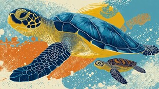 海龟母子畅游梦幻海洋