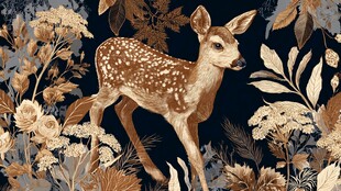 林间小鹿漫步花卉丛中