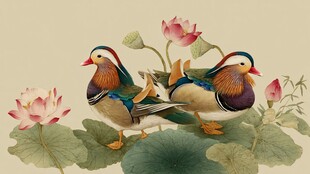 鸳鸯戏荷图