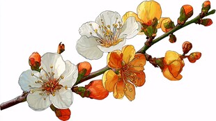 多彩杏花枝头绽放