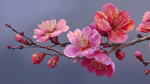 娇艳绽放的粉嫩桃花枝