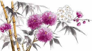 水墨花卉与竹的雅致图景