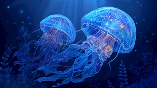 梦幻深海中的发光水母