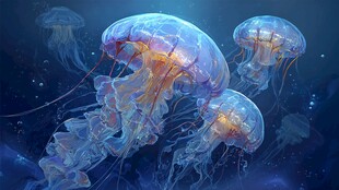 梦幻水母在深海中悠然游动