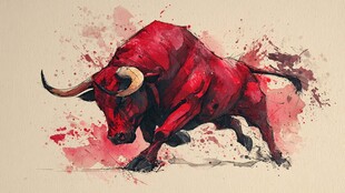 红色奔牛水彩艺术插画