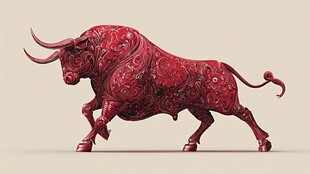 红色花纹公牛雕塑艺术品