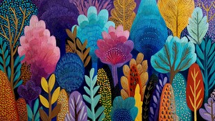 梦幻多彩森林插画