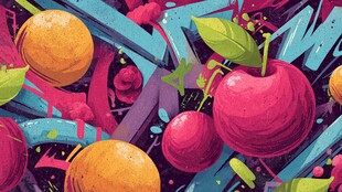 涂鸦风多彩水果插画