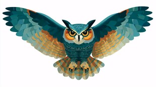 展翅飞翔的猫头鹰插画