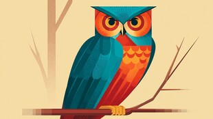 栖息枝头的多彩猫头鹰