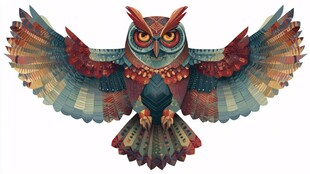 彩色猫头鹰展翅飞翔